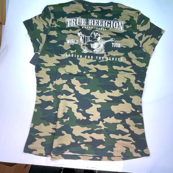 True Religion Tops - True Religion in Woodland Camo Crystal Logo 2 Sided Womens Large Size T-Shirt